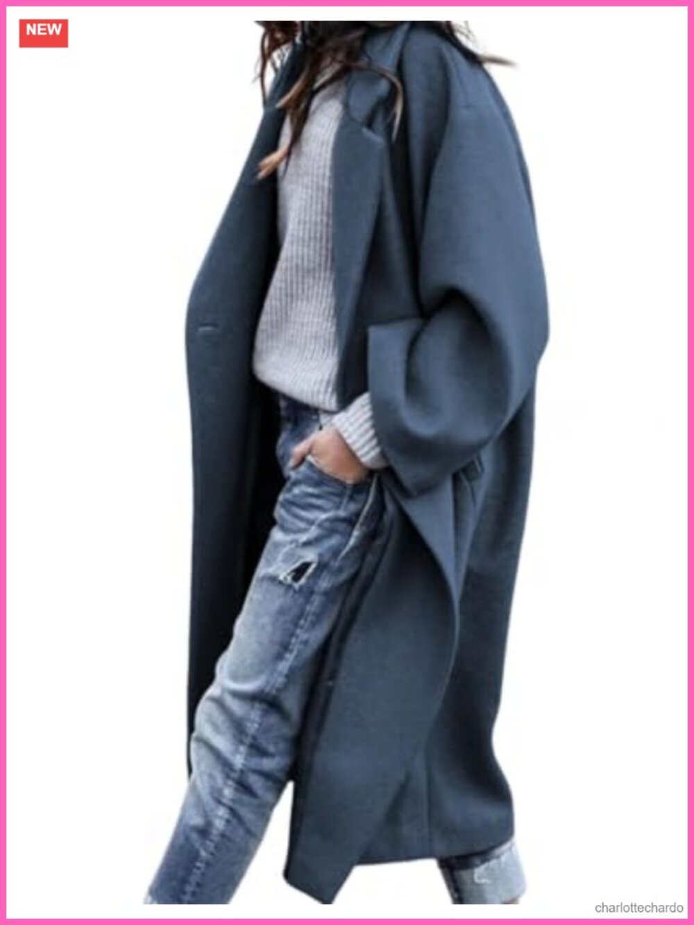Oversized Wool Blend Double Breasted Long Pea Coat